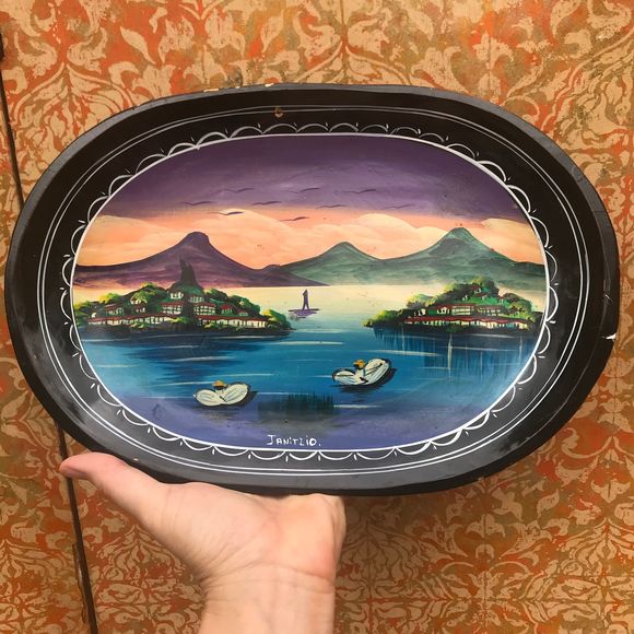 Vintage Lacquer Tray Isla Janitzio Michoacan Mexico - Picture 1 of 7